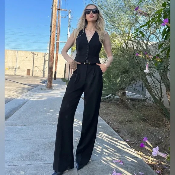 NEW Favorite Daughter The Favorite Pants Black High Waist Wide Leg Size 14 - Picture 2 of 11